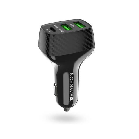 Baykron Smart Car Charger with 3 Charging Ports 2 QC3.0 Ports and USB Type-C PD 20W