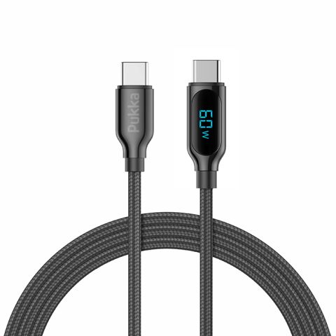 Pukka P-TransCordCC Cable USB-C to USB-C up to 60 Watt with Digital Screen-Black