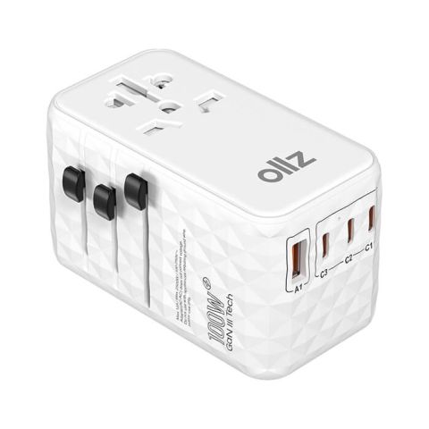 OllZ TripGaN100W Universal Multi-Port Travel Adapter PD100W - White