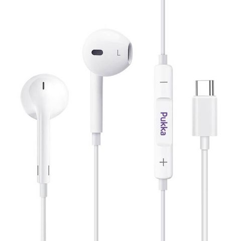 Pukka P-BeatC Wired Earphones With Type-C Connector- White