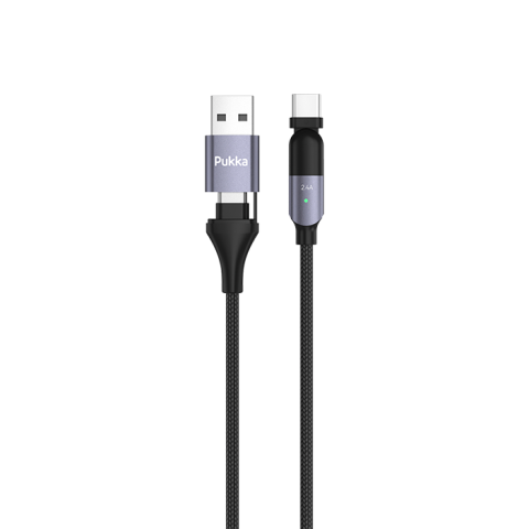 Pukka P.CordRotAC Meandering 2in1 180 rotation line USB-C/USB-A to USB-C Black PD 100W 1.2M