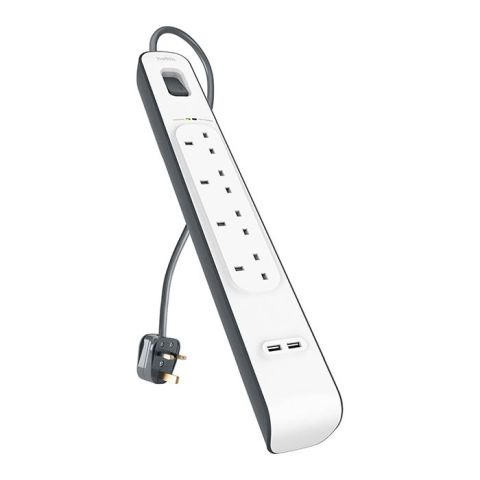 Belkin 4 Way Surge Protection Strip - 2m With 2 X 2.4Amp USB Charging - White