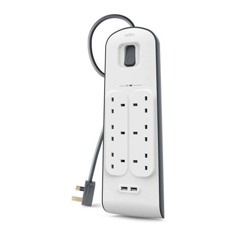 Belkin 6 Way Surge Protection Strip - 2m With 2 X 2.4Amp USB Charging