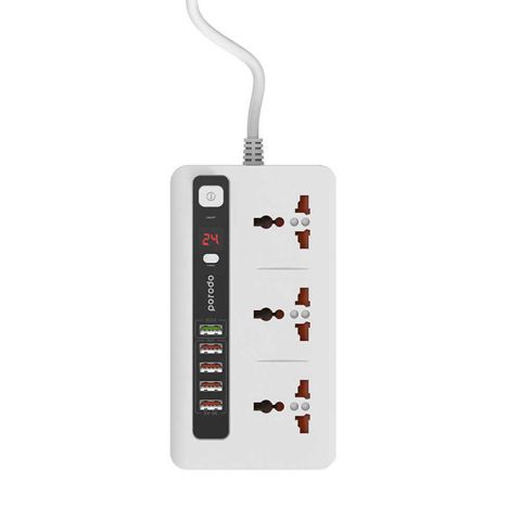 Porodo 4 USB Port 3.4A +1QC 3.0 With 3 Universal Power Sockets 10A