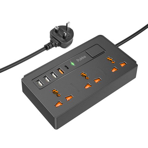 Pukka P-Powerstrip two-in-one multi-socket extension charger（UK) Black