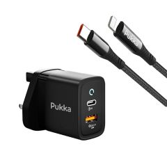 Pukka  P-ChargPort20LC  20 Watt Wall Charger Black with USB-C to Lightning