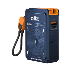 OllZ PowerPack2.10K10000 mAh Power Bank with AC Charger & Built-In USB-C Cable