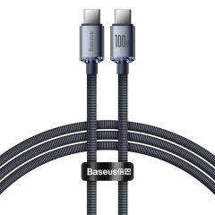 كابل شحن كريستال شاين للشحن السريع من Type-C الى Type-C بطول 1.2م من شركة بيسوس - أسود