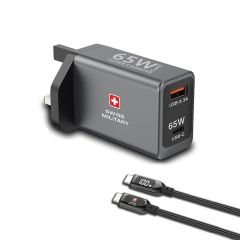 SWISS MILITARY AC Adapter GANII 65W1C1A Ports With Cable CC60W C to C Port